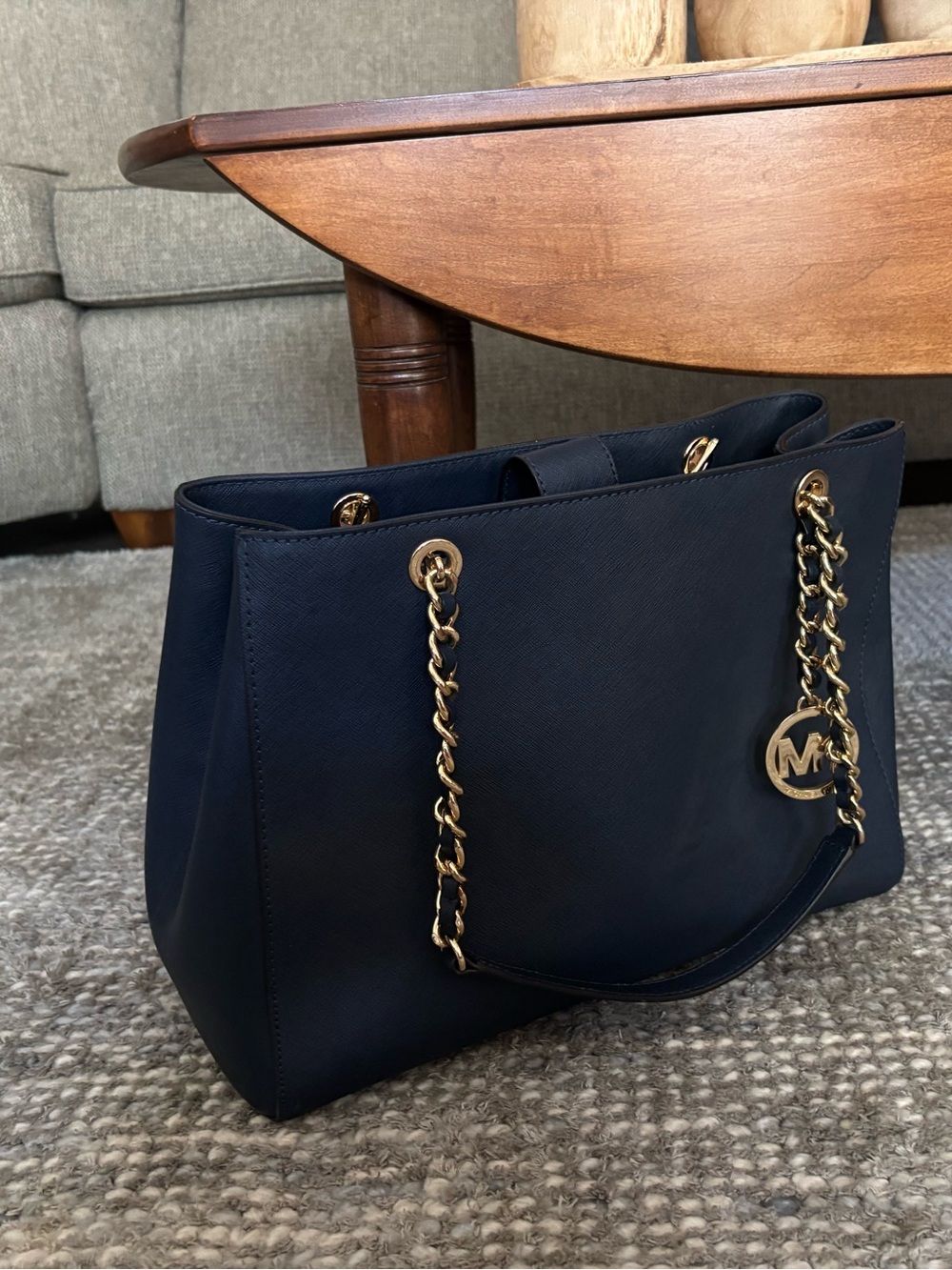 NWT MICHAEL Michael Kors Large Susannah Saffiano Leather Tote Bag - Navy Blue - Picture 14 of 16